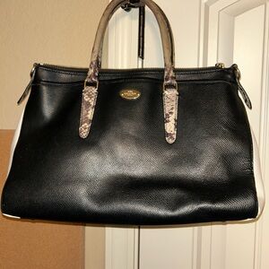 Coach Morgan Satchel in black leather with python-embossed leather handles